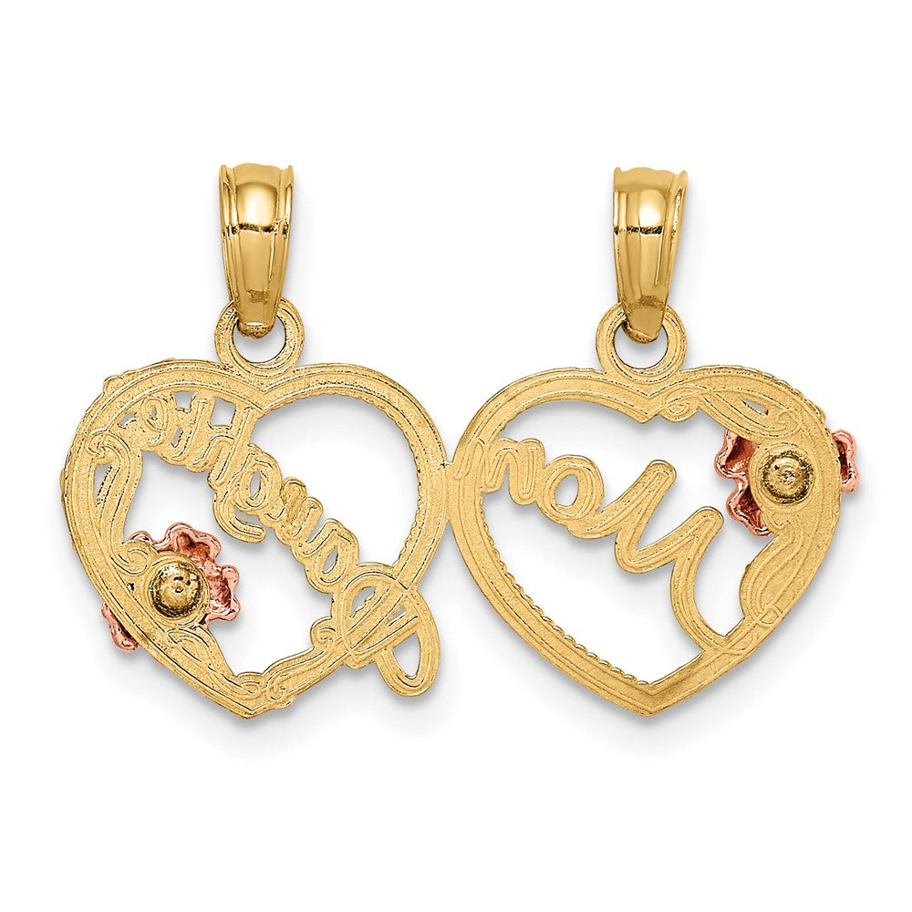 10k Two-tone 12 mm Two-Tone MOM - DAUGHTER Break-apart Hearts Pendant (1.13 grams)