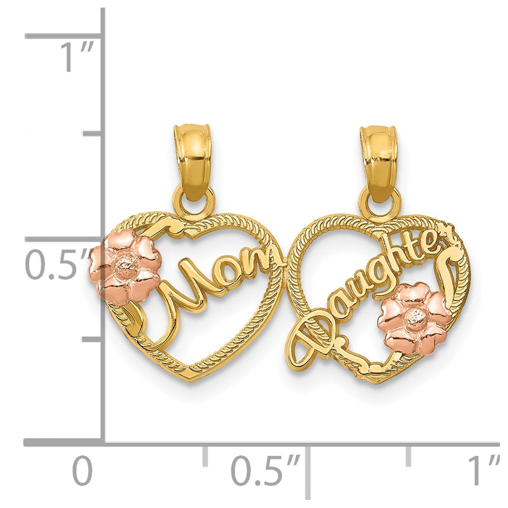 10k Two-tone 12 mm Two-Tone MOM - DAUGHTER Break-apart Hearts Pendant (1.13 grams)