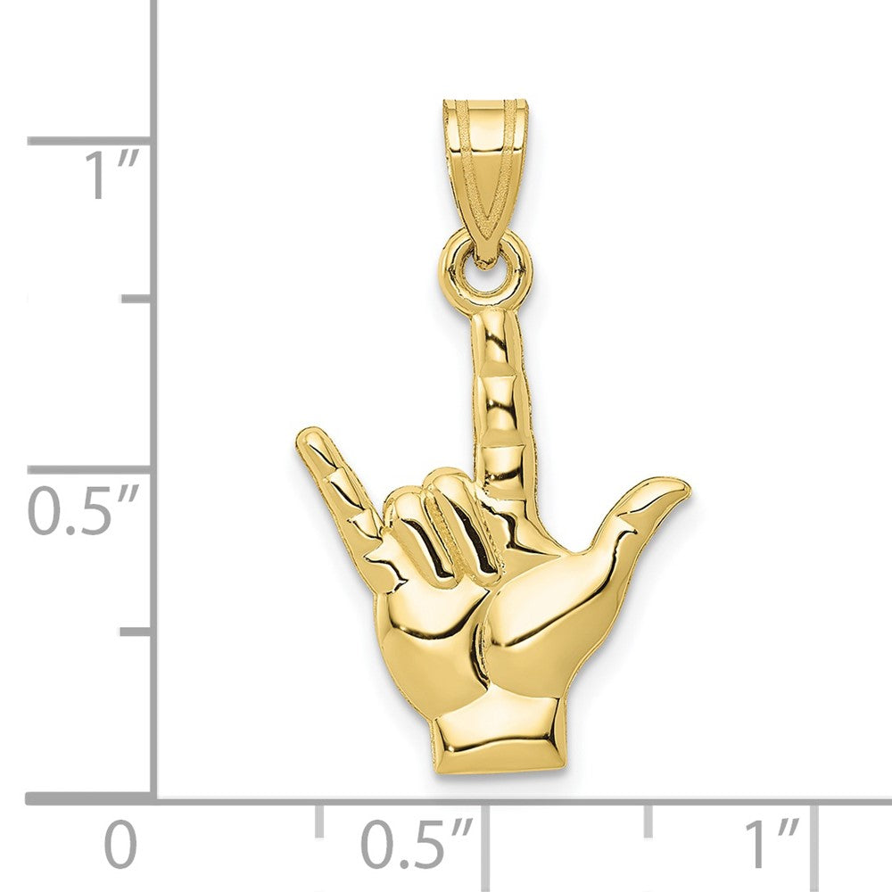 10k Yellow Gold 15 mm Polished I Love You Hand/Sign Language Charm (0.93 grams)