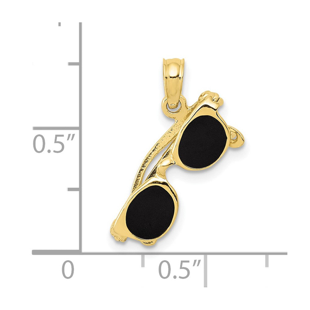 10k Yellow Gold 15 mm 3-D Black Enameled Moveable Sunglasses Pendant (1.12 grams)