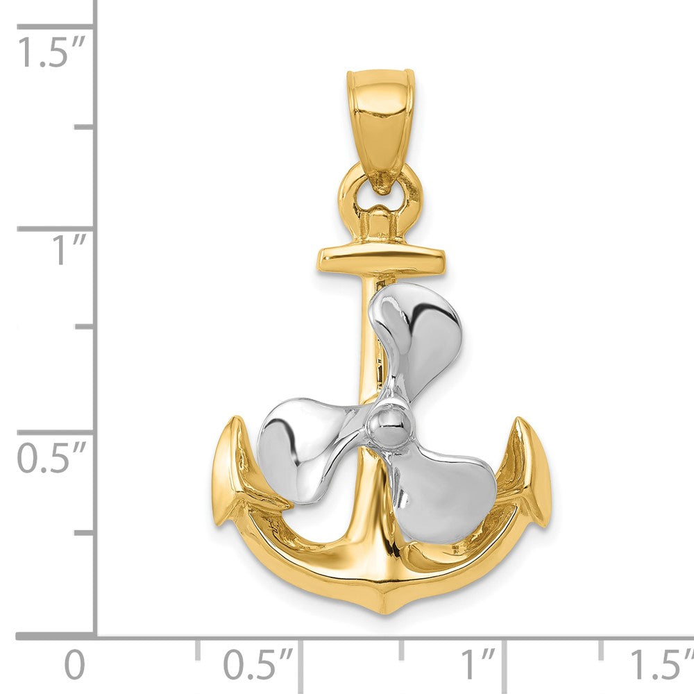 10k Two-tone 21 mm 3-D Anchor w/Moveable Propeller Pendant (5.33 grams)