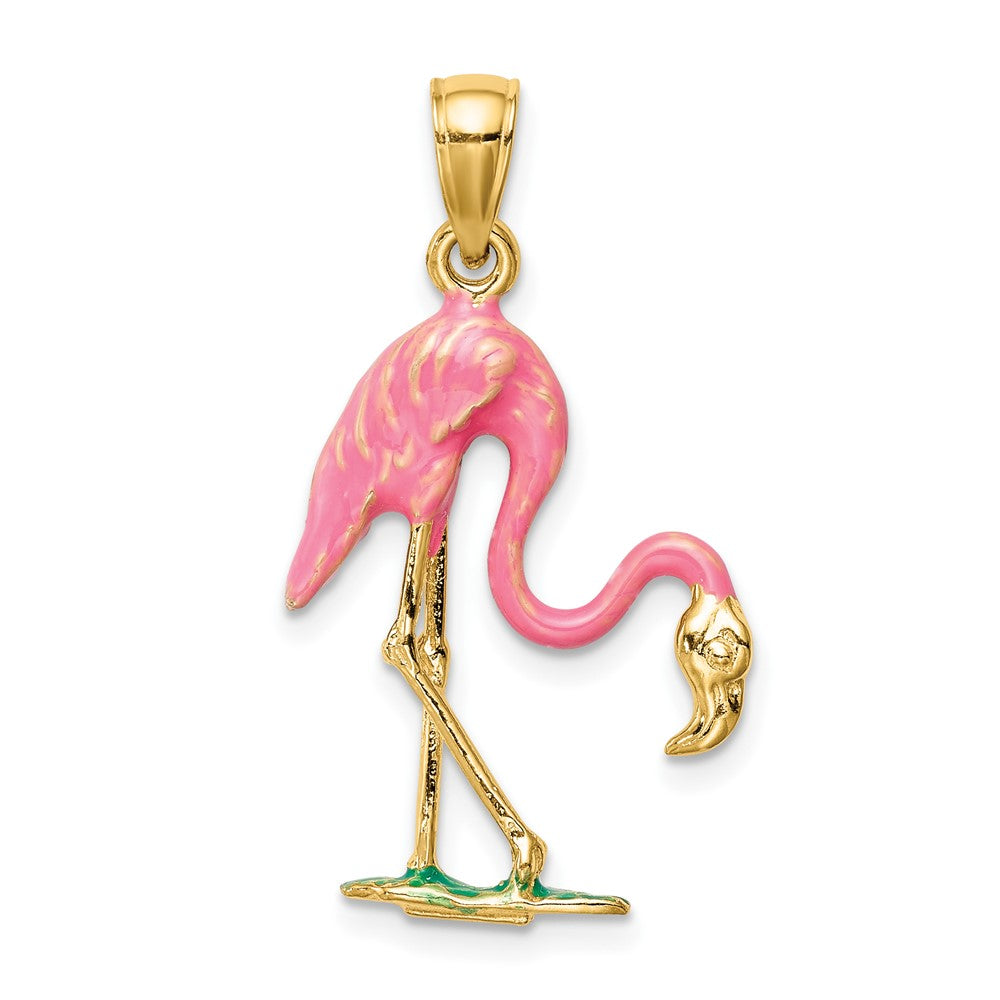 10k Yellow Gold 17 mm Enameled 3-D Pink Flamingo Pendant (2.23 grams)