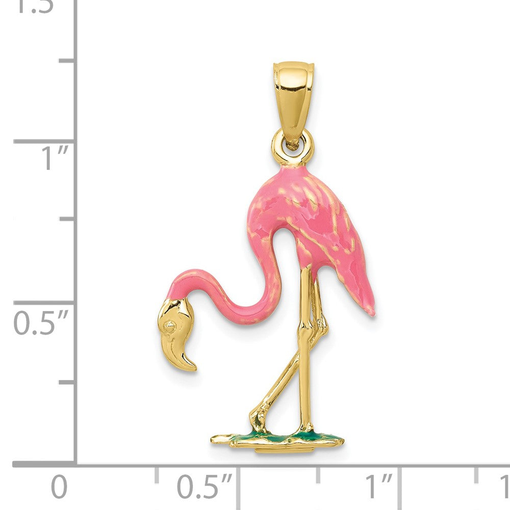 10k Yellow Gold 17 mm Enameled 3-D Pink Flamingo Pendant (2.23 grams)