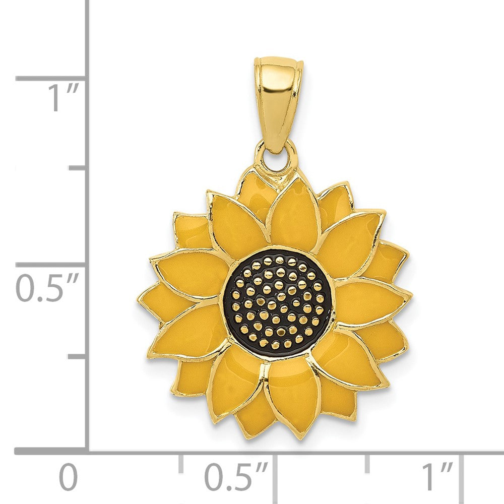 10k Yellow Gold 17.5 mm Enameled Yellow Sunflower Pendant (2.6 grams)