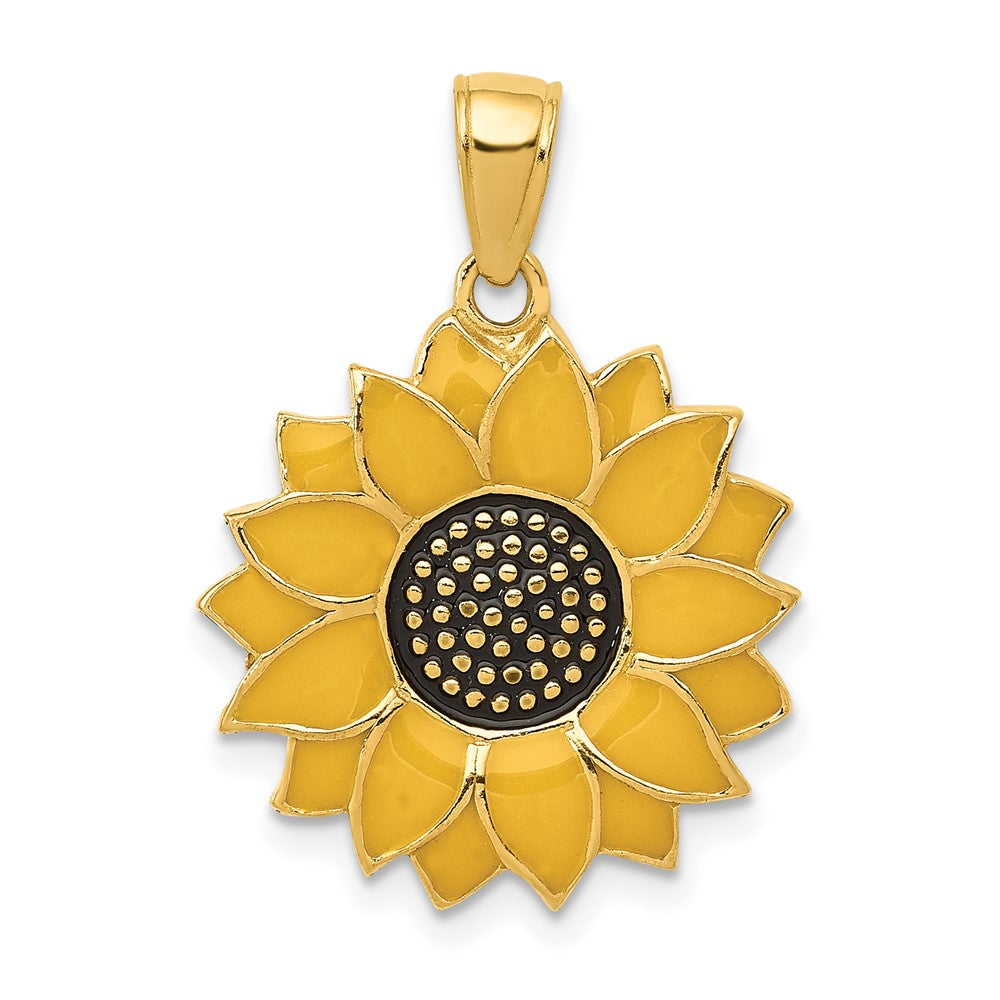 10k Yellow Gold 17.5 mm Enameled Yellow Sunflower Pendant