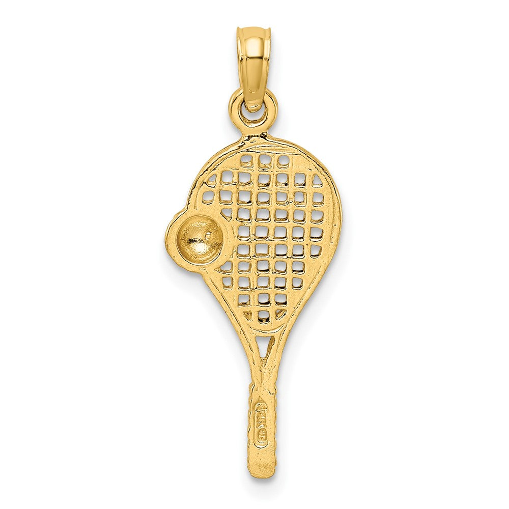 10k Yellow w/Rhodium 10 mm  Polished Tennis Racquet Pendant (0.91 grams)