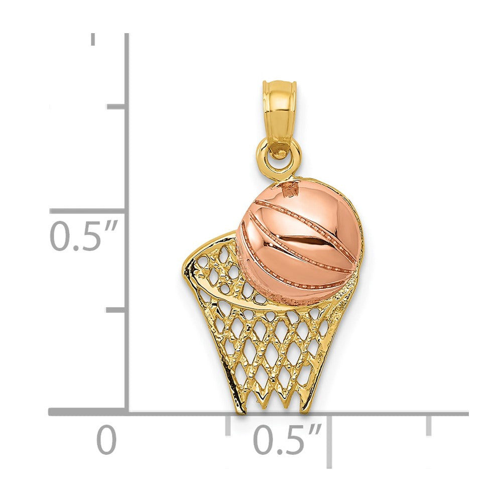 10k Two-tone 11 mm Basketball Hoop with Ball Pendant (0.97 grams)