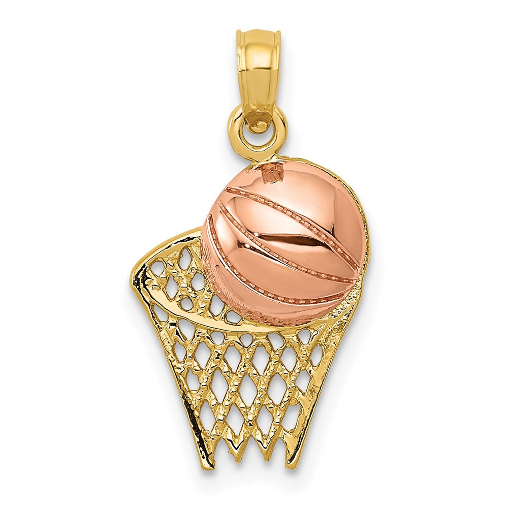 10k Two-tone 11 mm Basketball Hoop with Ball Pendant (0.97 grams)