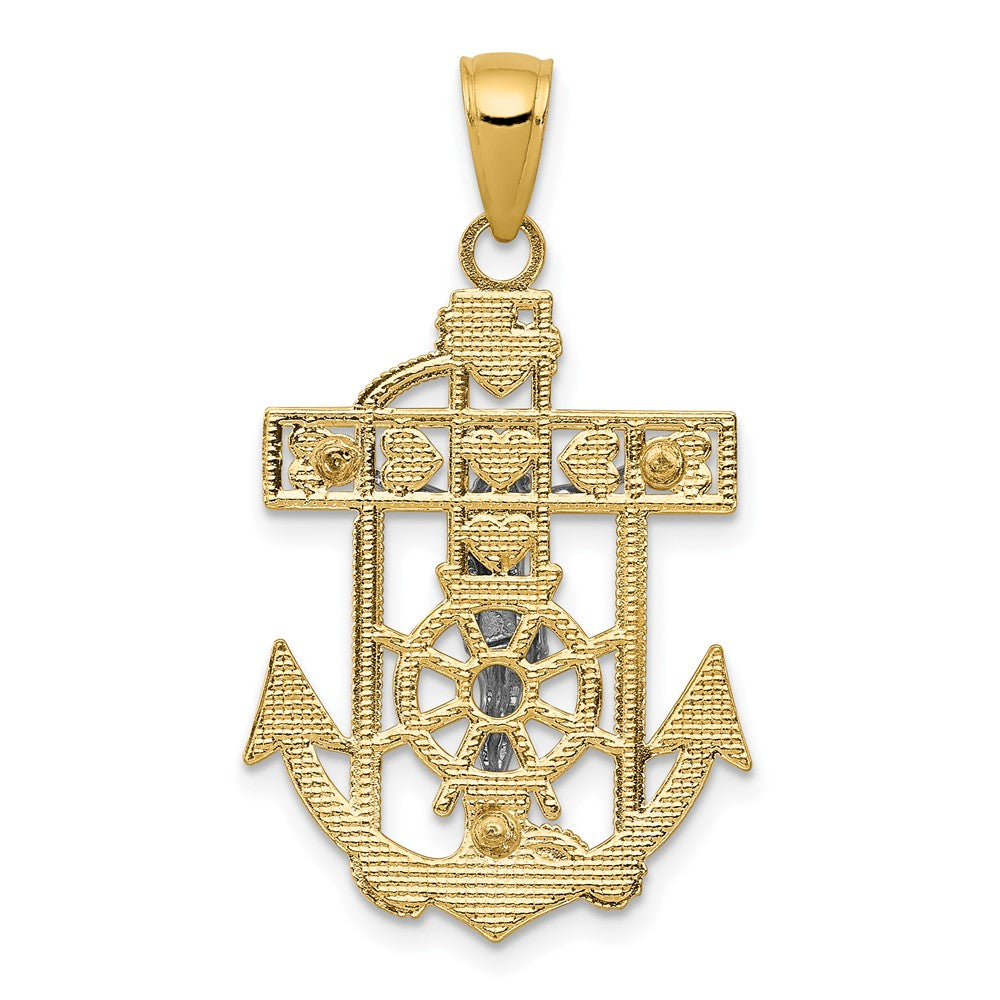 10k Two-tone 19 mm Mariner's Jesus Crucifix Pendant (1.95 grams)