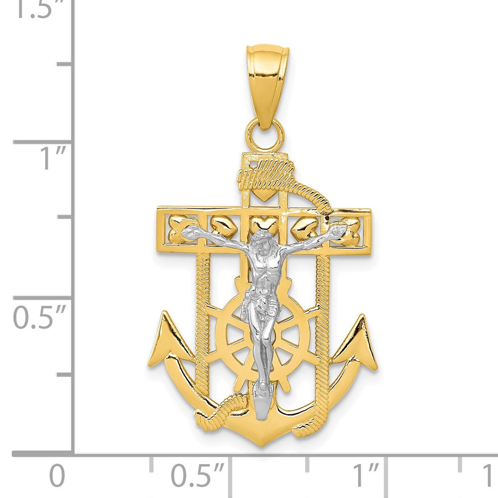 10k Two-tone 19 mm Mariner's Jesus Crucifix Pendant (1.95 grams)