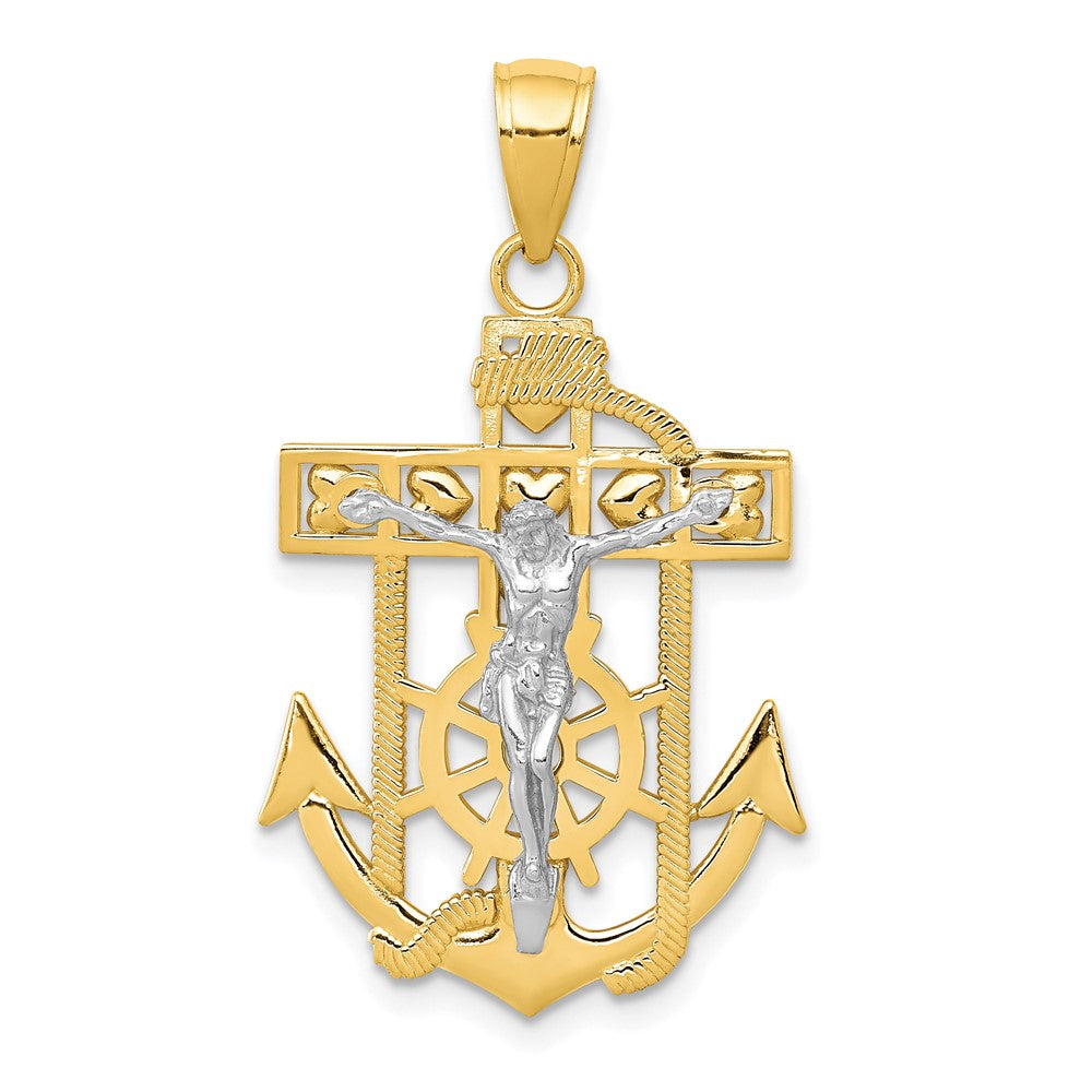 10k Two-tone 19 mm Mariner's Jesus Crucifix Pendant (1.95 grams)