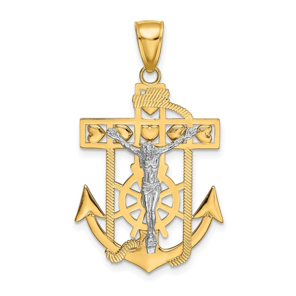 10k Two-tone 22 mm Mariner's Jesus Crucifix Pendant (2.57 grams)