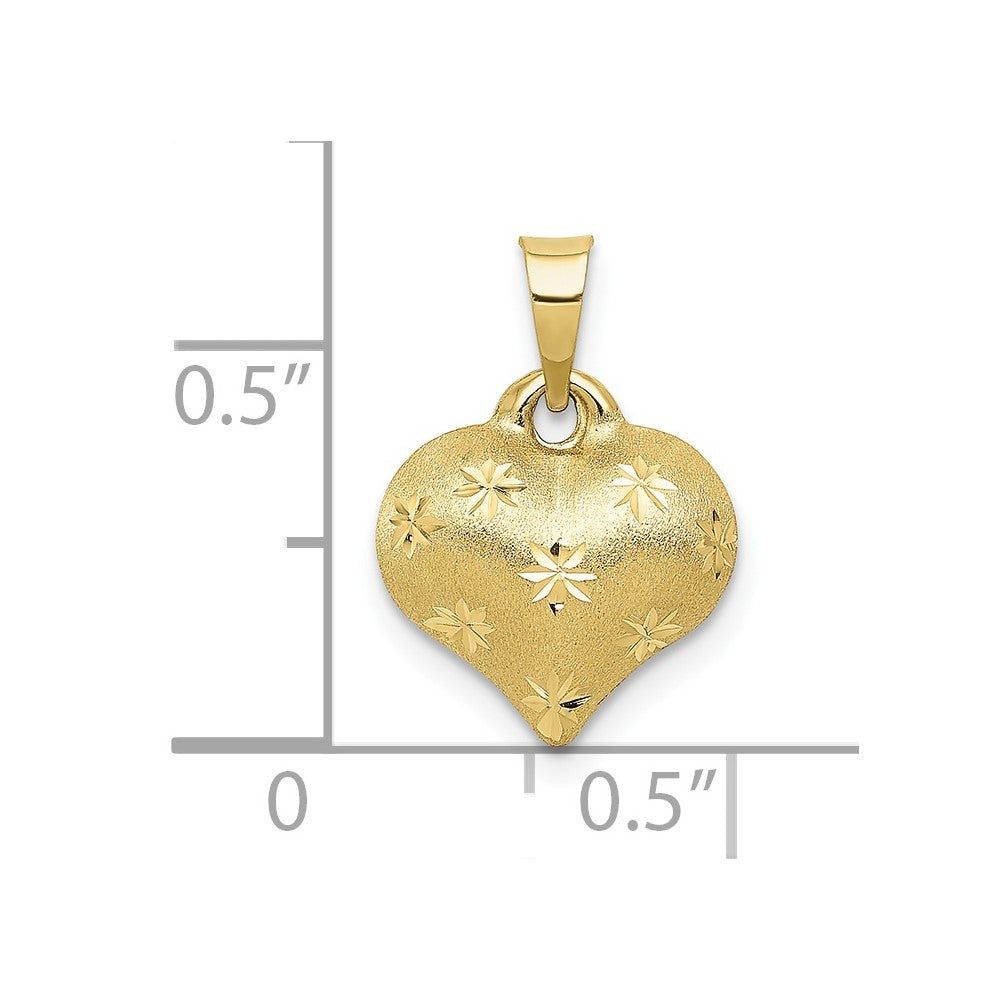 10k Yellow Gold 11 mm Polished & Satin D/C 3-D Puffed Heart Pendant (0.39 grams)