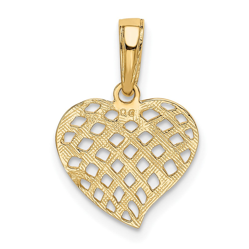 10k Yellow Gold 13 mm Polished Basket Weave Pattern Heart Pendant (0.54 grams)