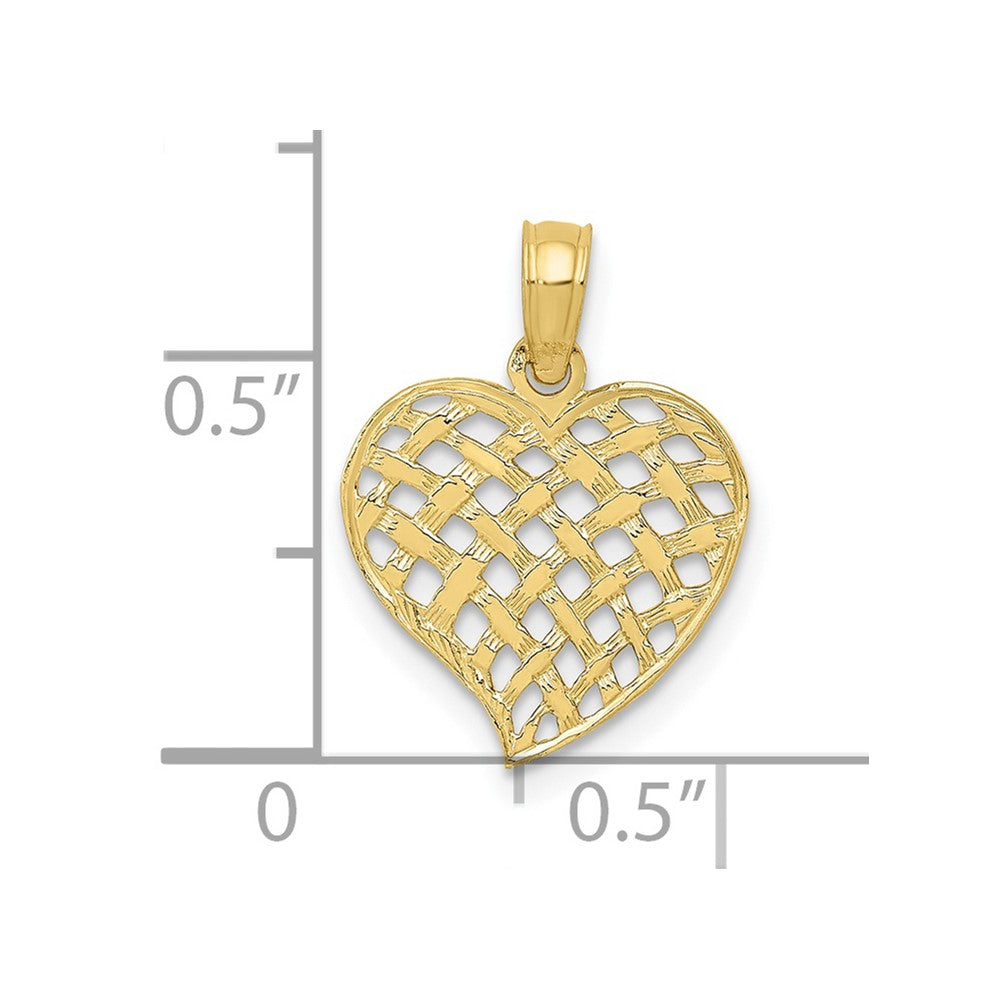 10k Yellow Gold 13 mm Polished Basket Weave Pattern Heart Pendant (0.54 grams)