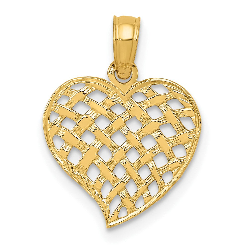 10k Yellow Gold 13 mm Polished Basket Weave Pattern Heart Pendant (0.54 grams)