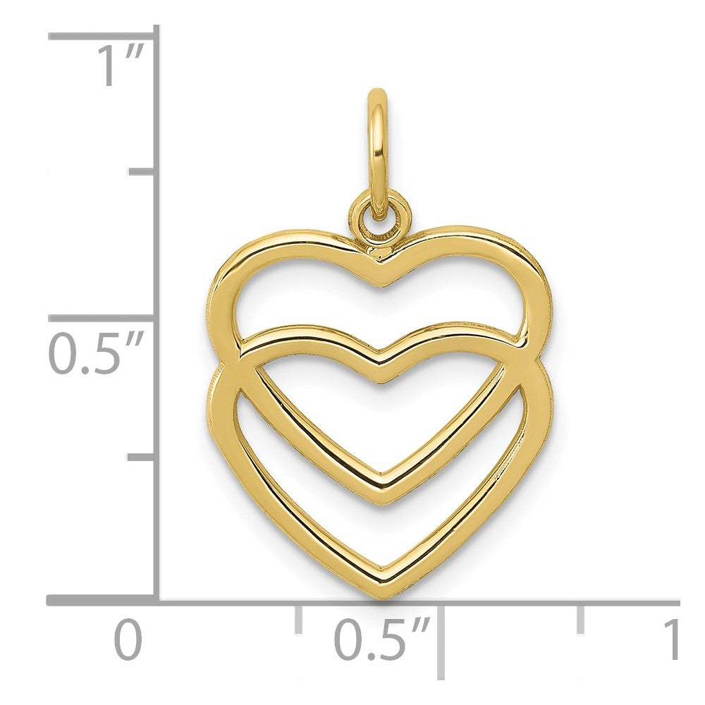 10k Yellow Gold 15 mm Polished Double Heart Pendant (0.7 grams)