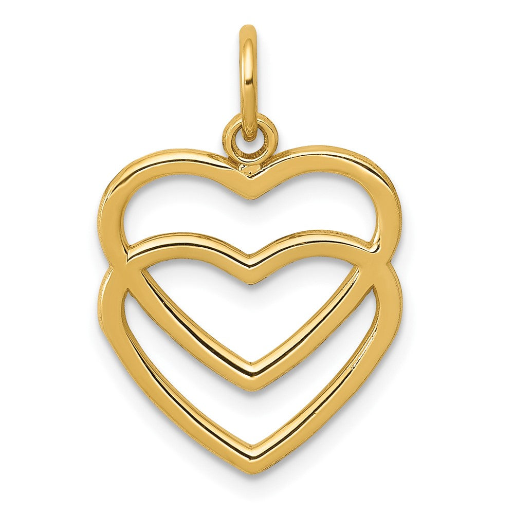 10k Yellow Gold 15 mm Polished Double Heart Pendant (0.7 grams)