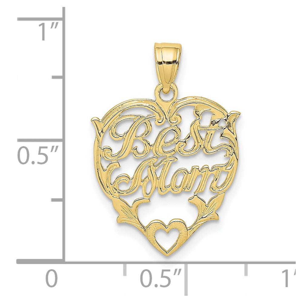 10k Yellow Gold 16.4 mm BEST MOM Heart Charm (0.94 grams)