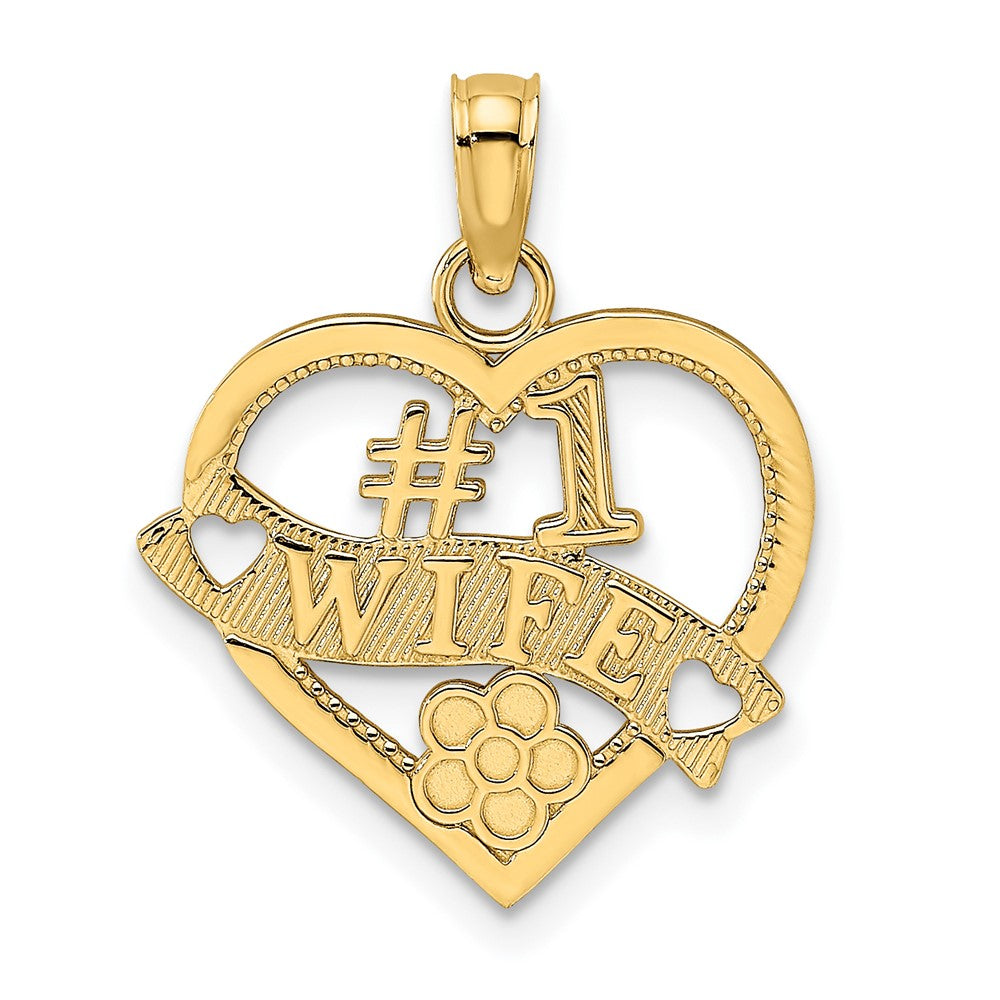 10k Yellow Gold 16.4 mm #1 WIFE Heart Pendant (0.9 grams)