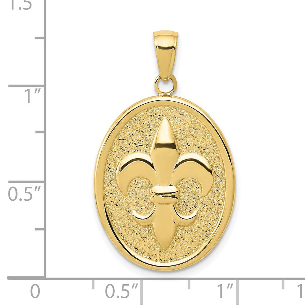 10k Yellow Gold 20 mm Fleur-De-Lis on Oval Disk Pendant (3.08 grams)