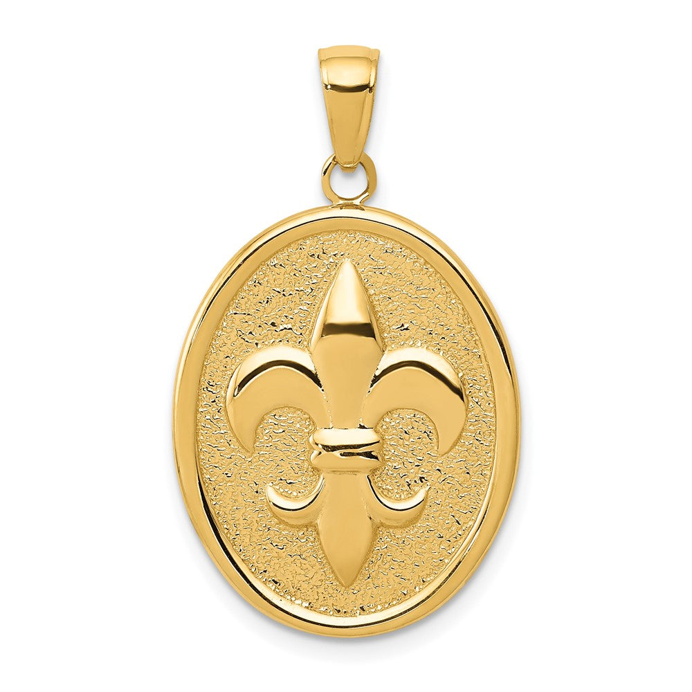 10k Yellow Gold 20 mm Fleur-De-Lis on Oval Disk Pendant (3.08 grams)