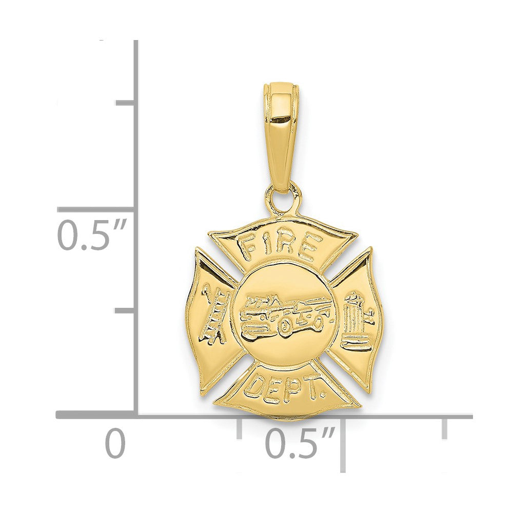 10k Yellow Gold 13 mm Fire Dept Shield Pendant (0.97 grams)