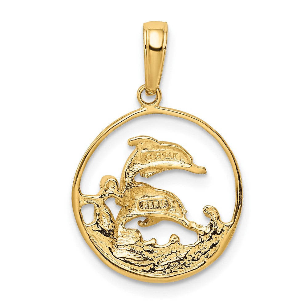 10k Yellow Gold 12.75 mm Double Dolphin Circle Pendant (1.06 grams)