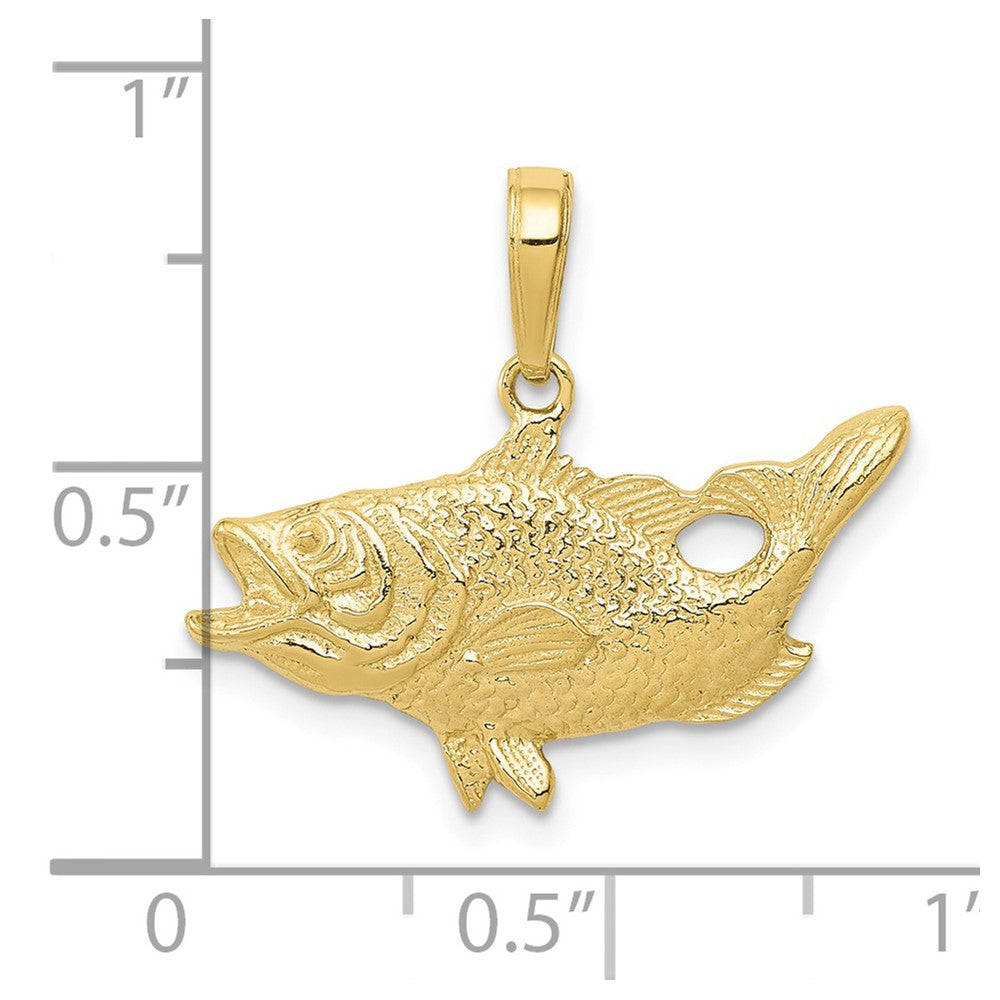 10k Yellow Gold 22 mm Open Mouthed Bass Fish Pendant (1.44 grams)