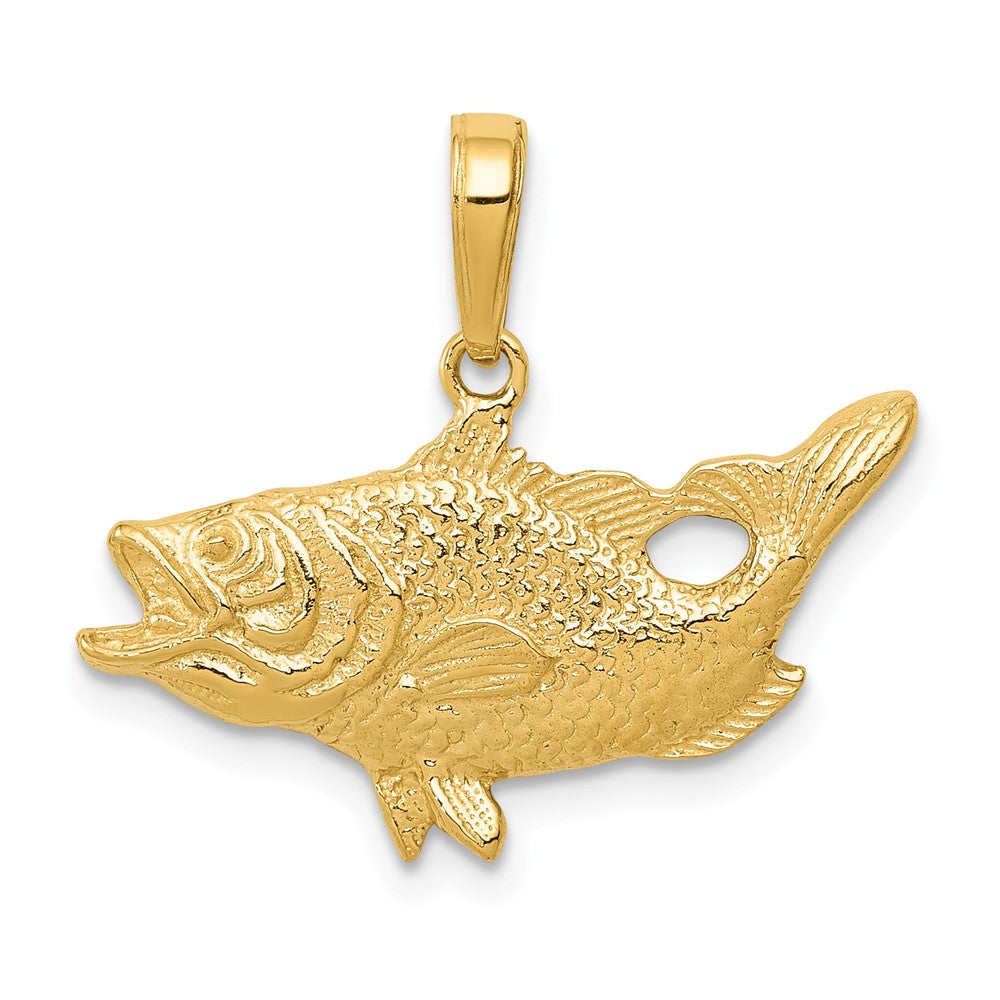 10k Yellow Gold 22 mm Open Mouthed Bass Fish Pendant (1.44 grams)