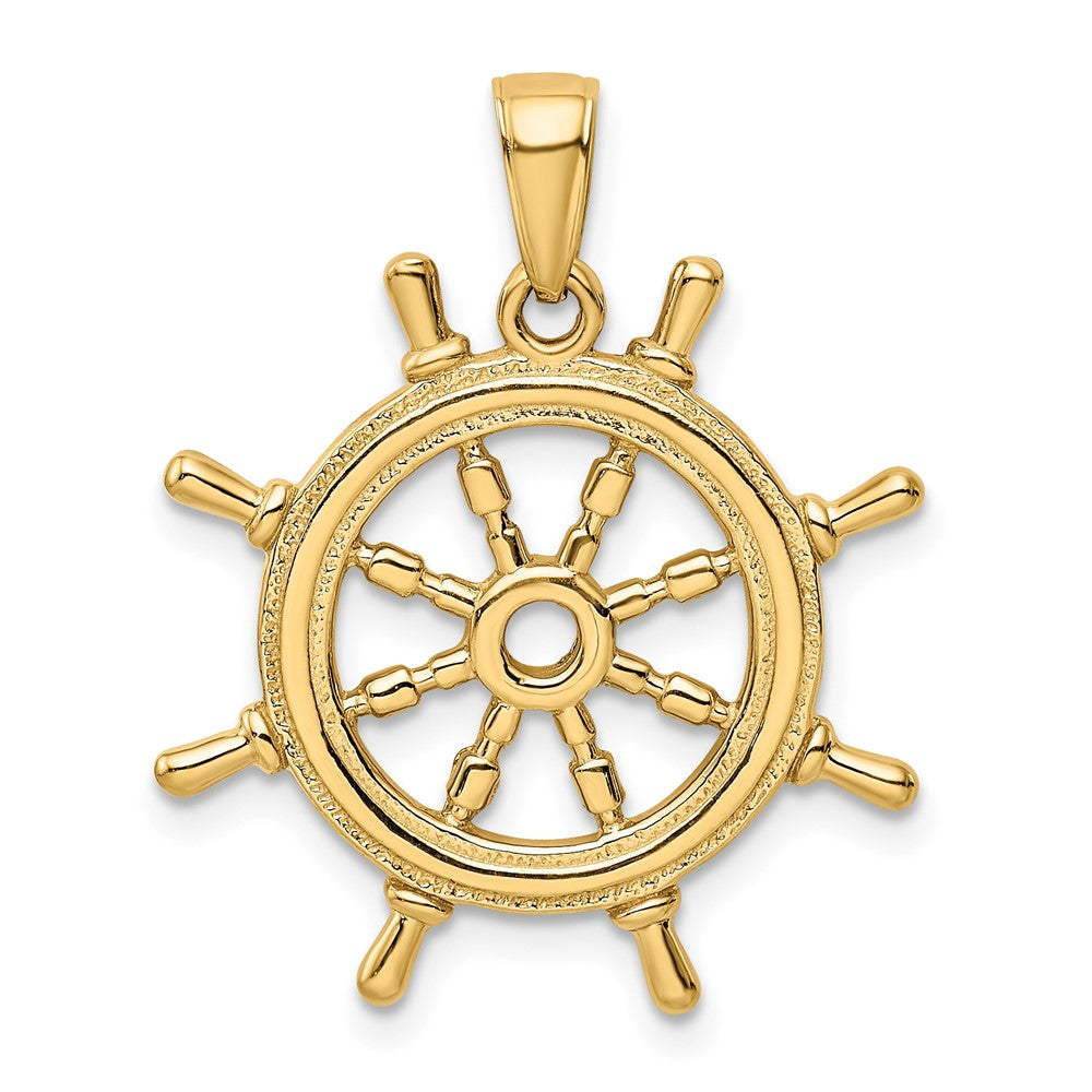 10k Yellow Gold 22 mm 3D Ships Wheel Pendant (2.76 grams)