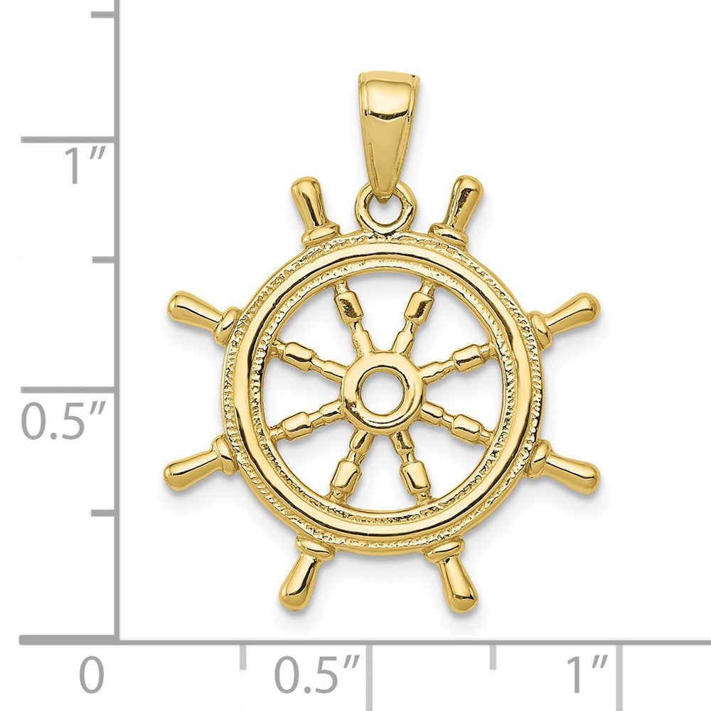 10k Yellow Gold 22 mm 3D Ships Wheel Pendant (2.76 grams)