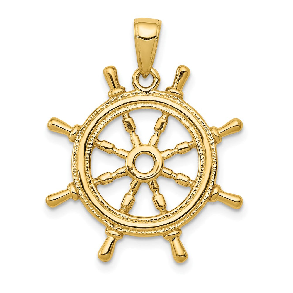 10k Yellow Gold 22 mm 3D Ships Wheel Pendant (2.76 grams)