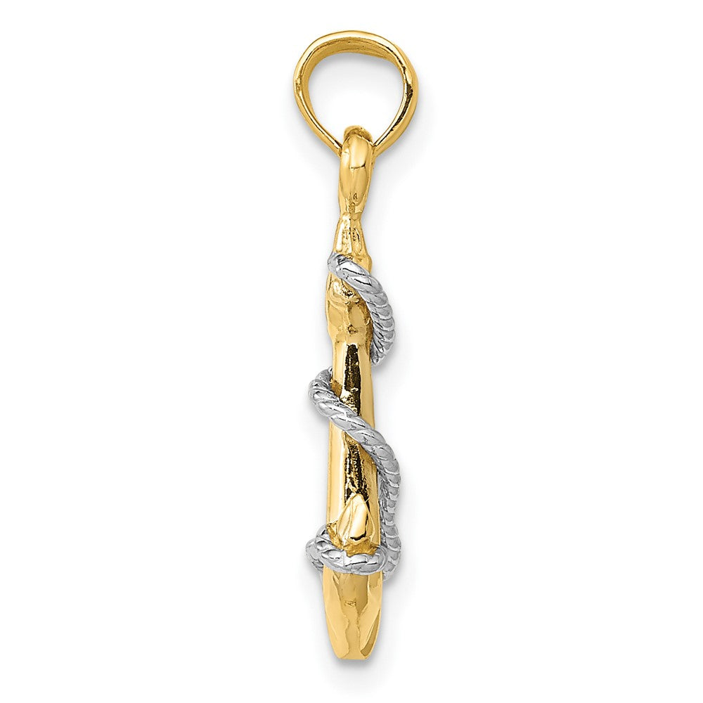 10k Two-tone 11 mm Two-Tone 3D Anchor W/Rope Pendant (1.12 grams)