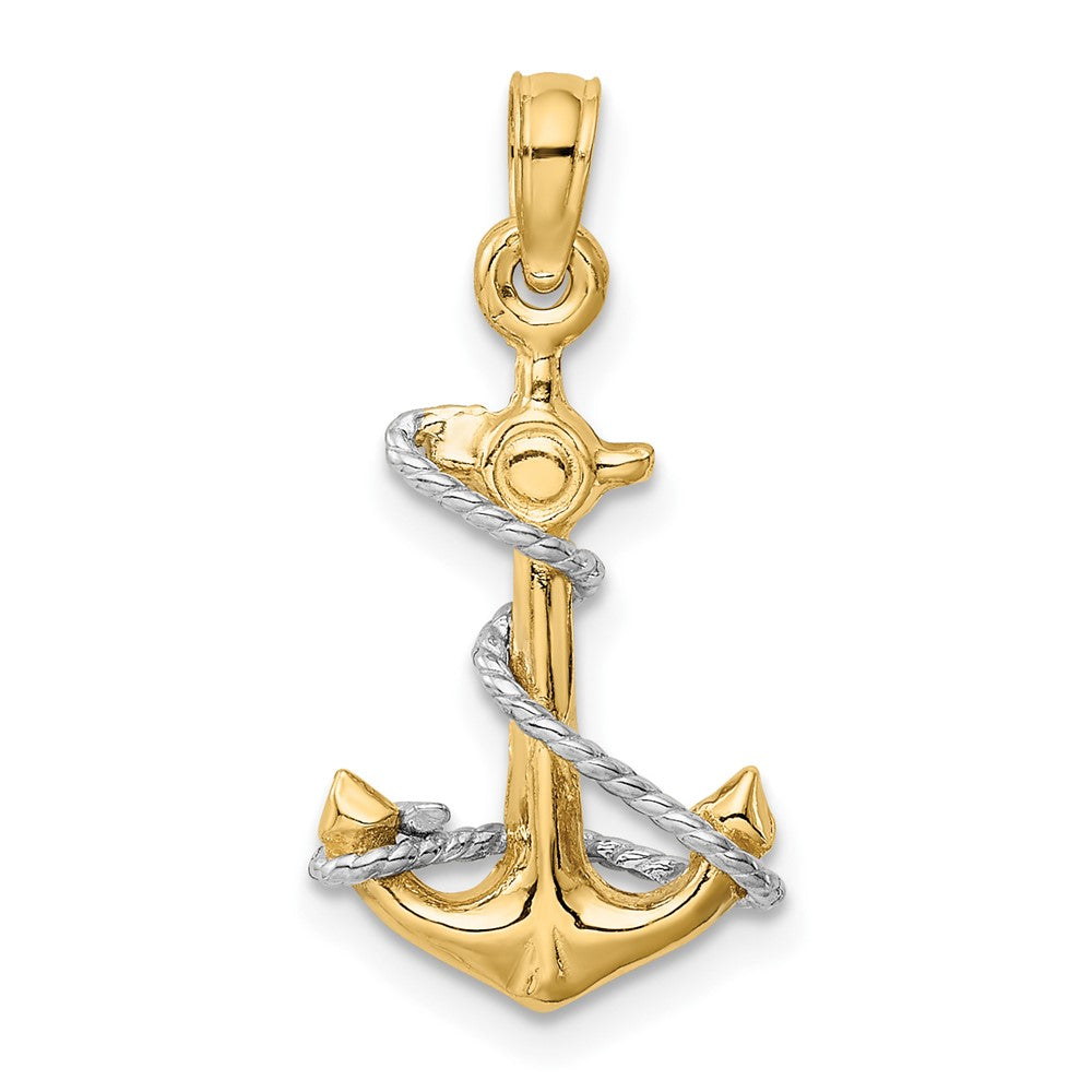 10k Two-tone 11 mm Two-Tone 3D Anchor W/Rope Pendant (1.12 grams)