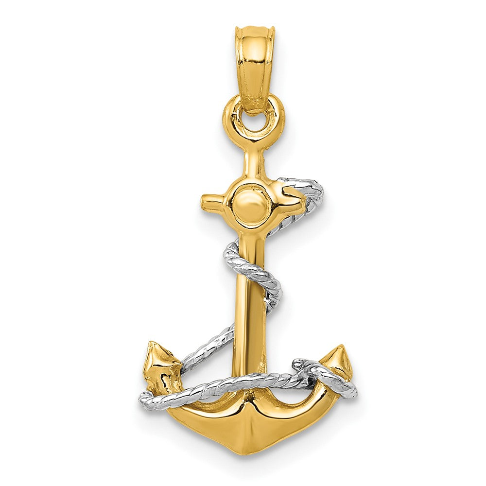 10k Two-tone 11 mm Two-Tone 3D Anchor W/Rope Pendant (1.12 grams)