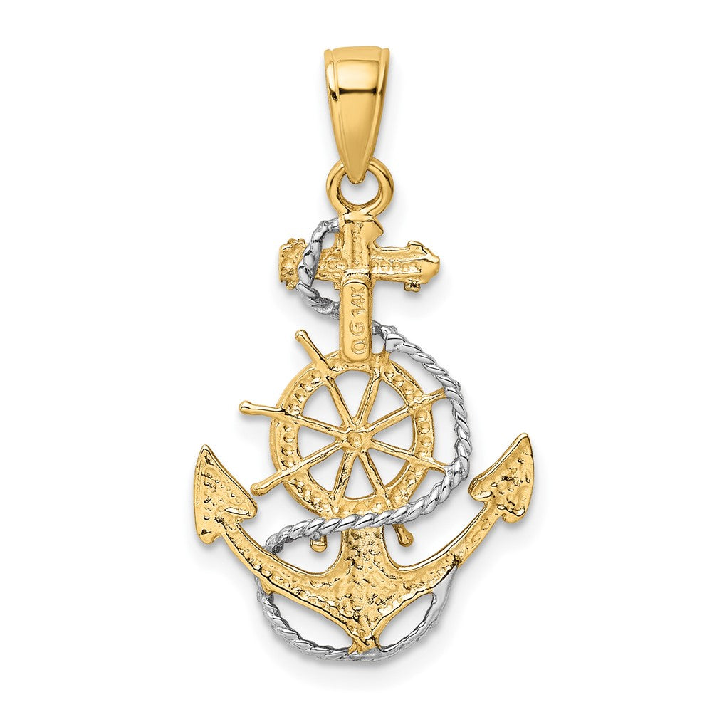 10k Yellow w/Rhodium 17.5 mm  Anchor w/Rope Pendant (1.34 grams)