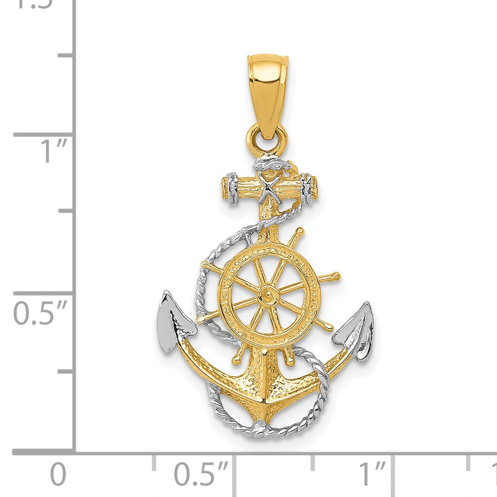 10k Yellow w/Rhodium 17.5 mm  Anchor w/Rope Pendant (1.34 grams)