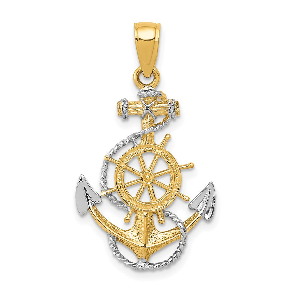 10k Yellow w/Rhodium 17.5 mm  Anchor w/Rope Pendant (1.34 grams)
