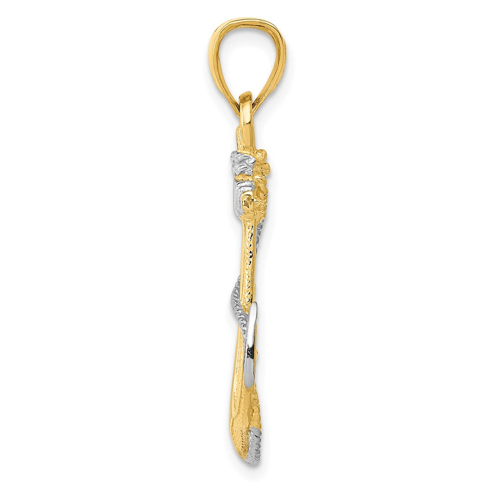 10k Yellow w/Rhodium 20 mm  Anchor w/Rope Pendant (2.32 grams)