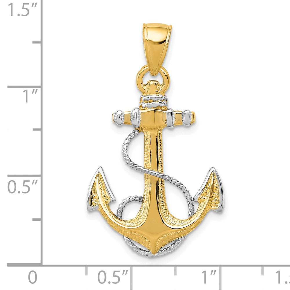 10k Yellow w/Rhodium 20 mm  Anchor w/Rope Pendant (2.32 grams)