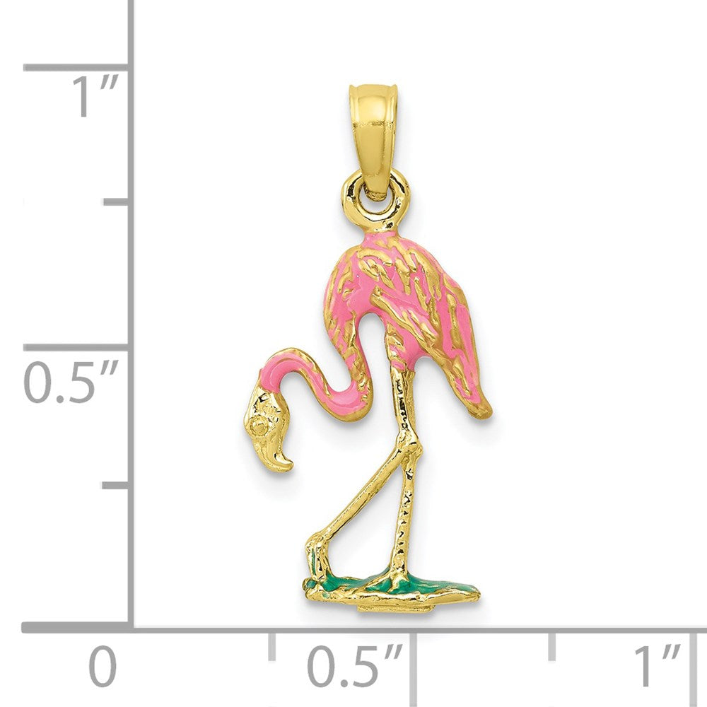 10k Yellow Gold 10.25 mm 3-D Enameled Pink Flamingo Pendant (1.15 grams)