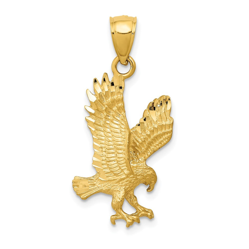 10k Yellow Gold 14 mm Satin Diamond-cut Eagle Pendant (1.47 grams)