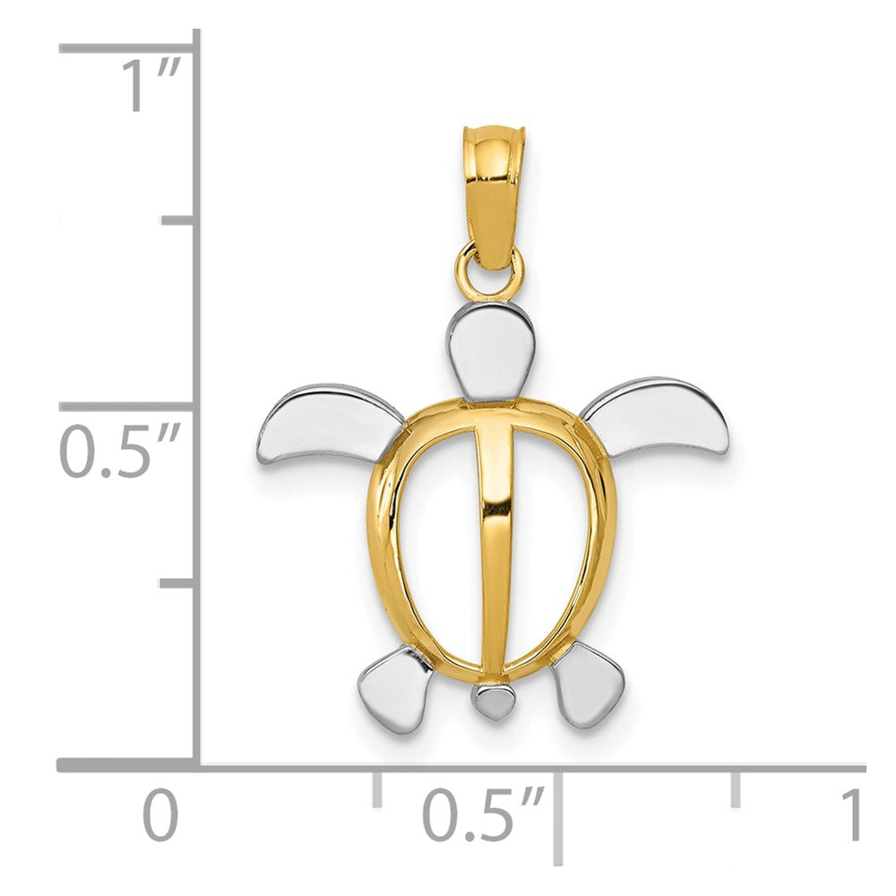 10k Yellow w/Rhodium 17 mm  Turtle Pendant (0.67 grams)