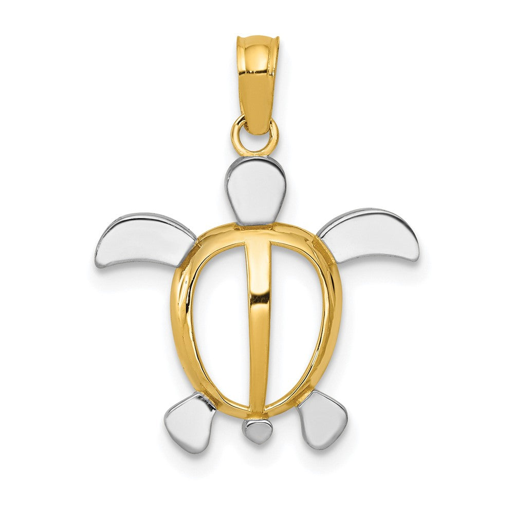10k Yellow w/Rhodium 17 mm  Turtle Pendant (0.67 grams)