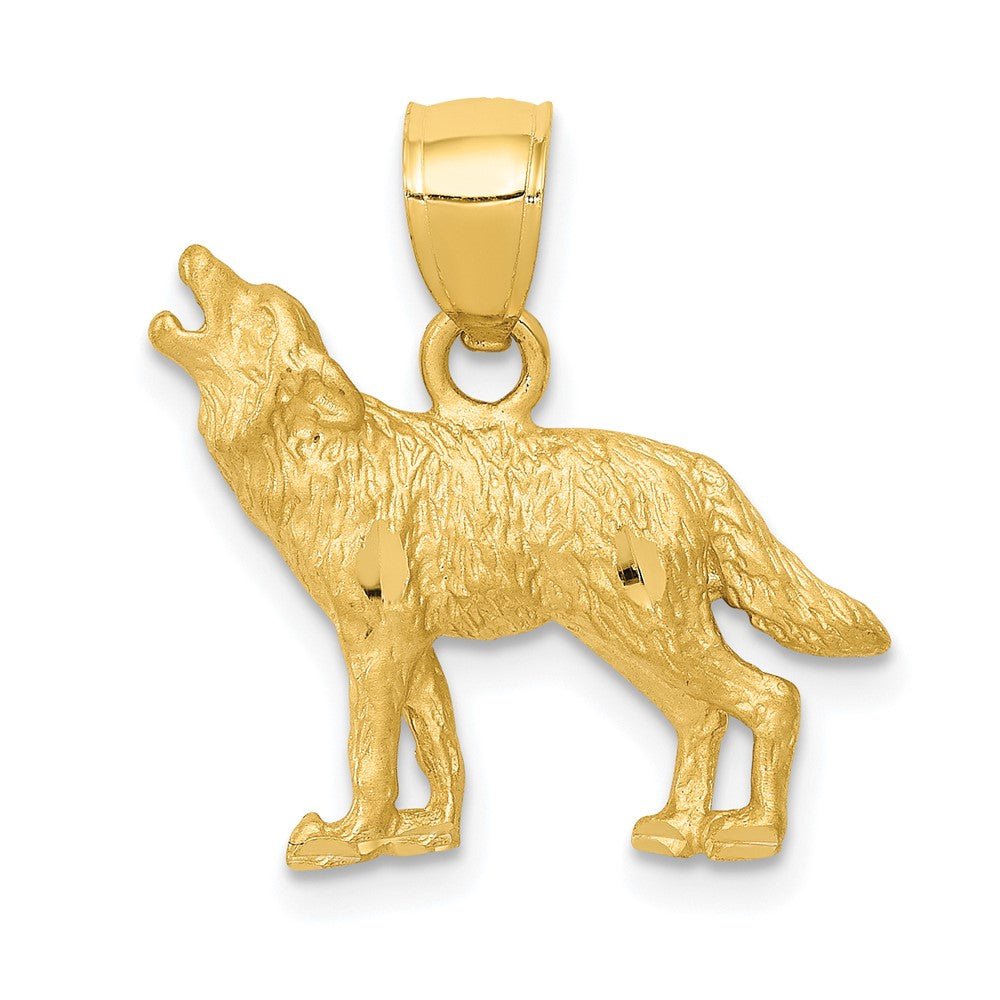 10k Yellow Gold 18 mm Diamond-cut Wolf Pendant (1.45 grams)