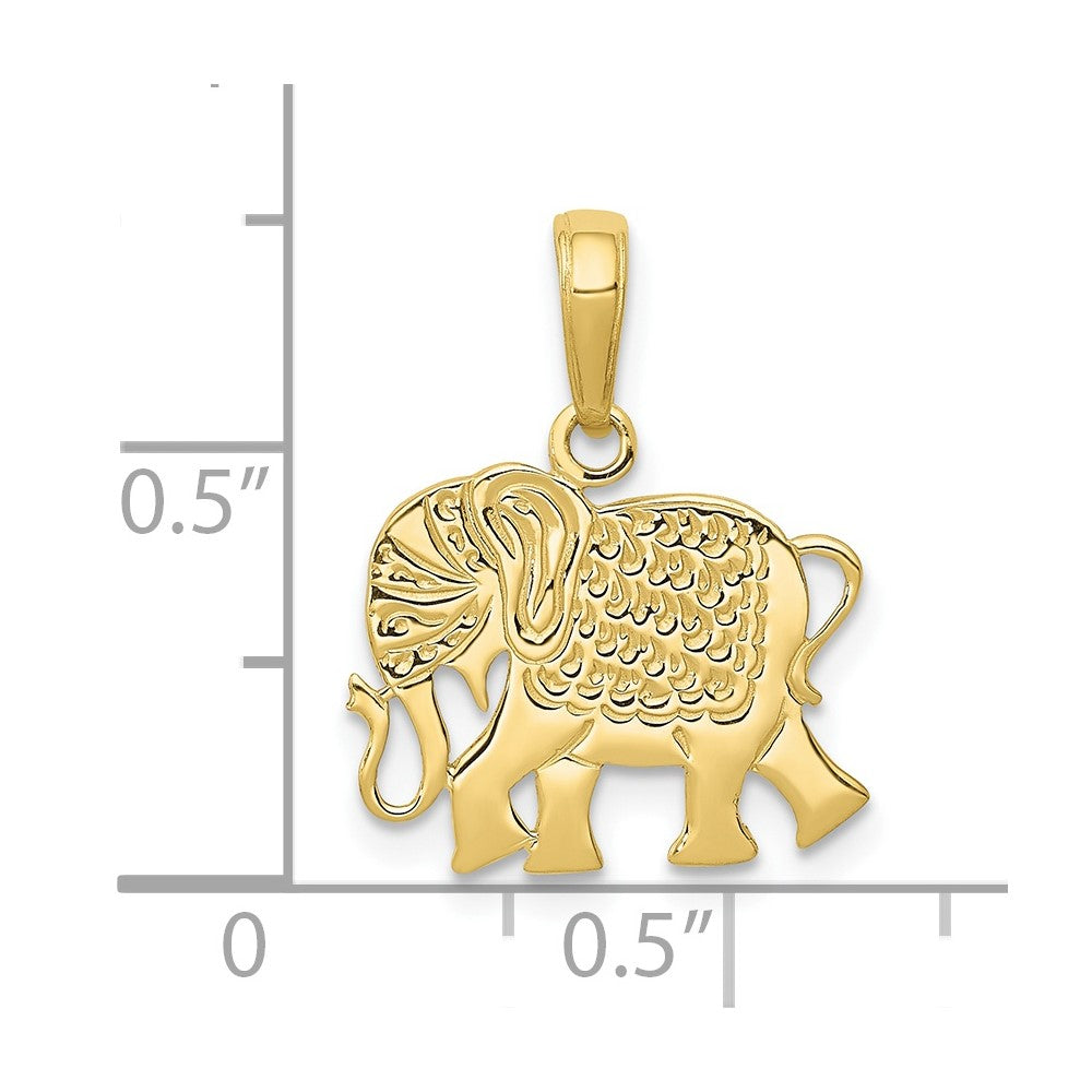 10k Yellow Gold 16 mm Textured Elephant Pendant (0.99 grams)