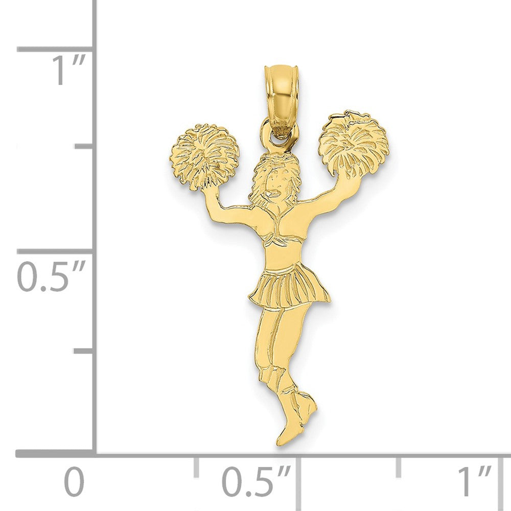 10k Yellow Gold 14.3 mm Cheerleader with Pom-Poms Pendant