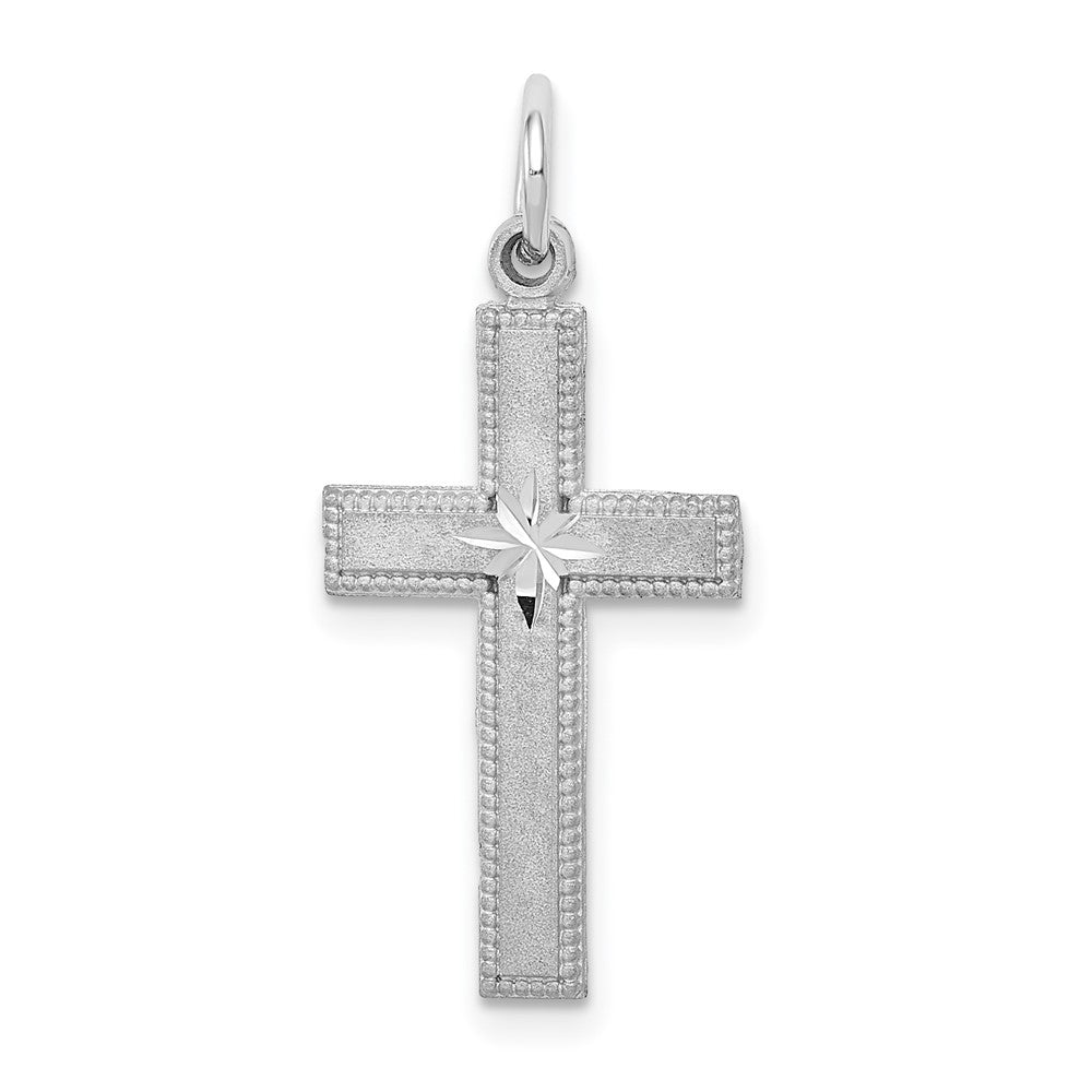 10k White Gold 12 mm Diamond-cut Cross Pendant