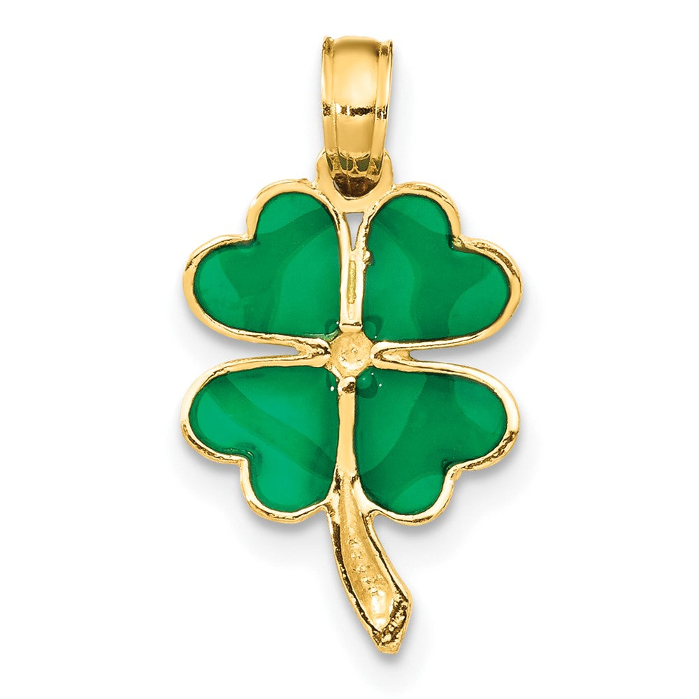 10k Yellow Gold 10 mm 4-Leaf Clover Enameled Pendant